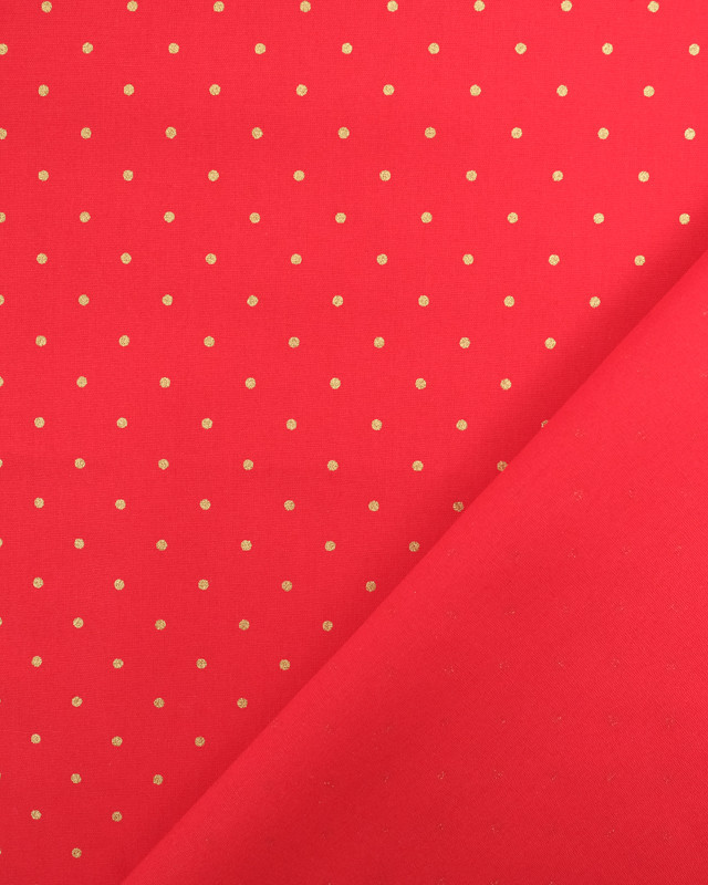 Popeline de Noël Rouge Pois Dorés Oeko-Tex - Mercerine