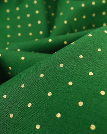 Tissu Popeline de Noël Vert Pois Dorés Oeko-Tex - Mercerine