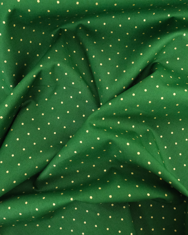 Tissu Popeline de Noël Vert Pois Dorés Oeko-Tex - Mercerine