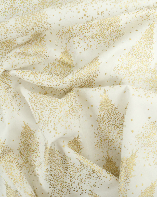 Tissu Coton de Noël Blanc Motif Sapin Doré Oeko-Tex - Mercerine