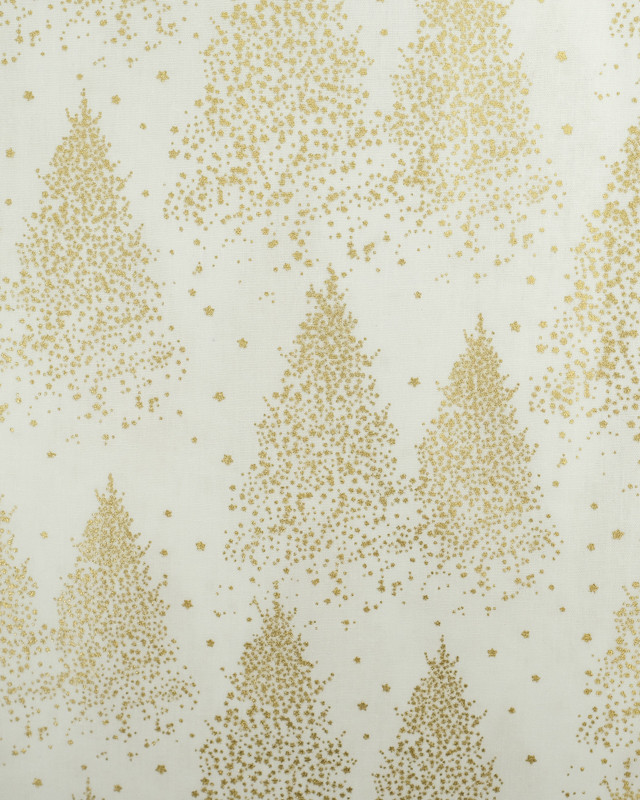 Tissu Coton de Noël Blanc Motif Sapin Doré Oeko-Tex - Mercerine