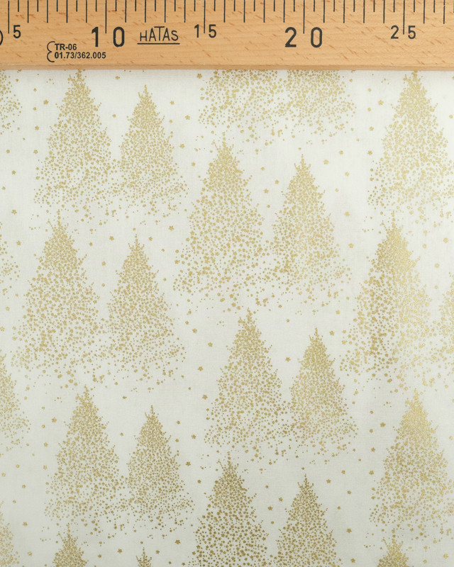 Tissu Coton de Noël Blanc Motif Sapin Doré Oeko-Tex - Mercerine