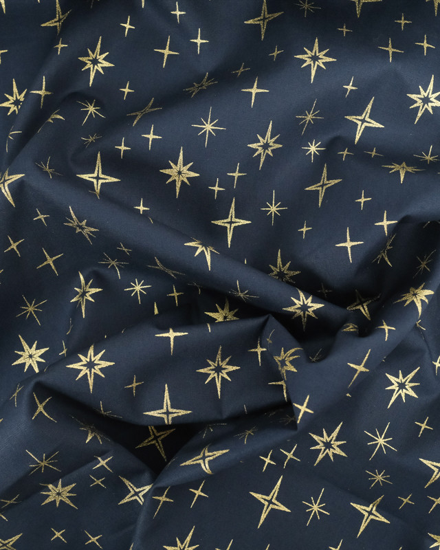 Tissus au mètre : Popeline de Noël Bleu Nuit Etoile Dorée Oeko-Tex  - Mercerine