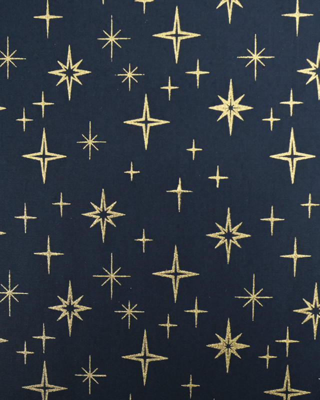 Tissus au mètre : Popeline de Noël Bleu Nuit Etoile Dorée Oeko-Tex  - Mercerine