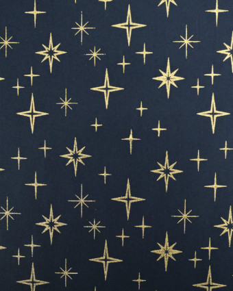 Tissus au mètre : Popeline de Noël Bleu Nuit Etoile Dorée Oeko-Tex  - Mercerine
