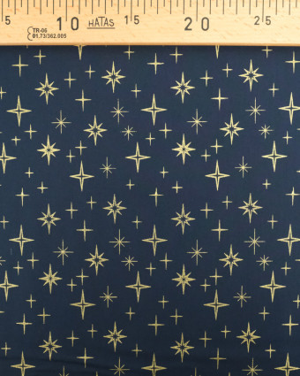 Tissus au mètre : Popeline de Noël Bleu Nuit Etoile Dorée Oeko-Tex  - Mercerine