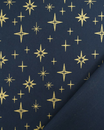 Tissus au mètre : Popeline de Noël Bleu Nuit Etoile Dorée Oeko-Tex  - Mercerine