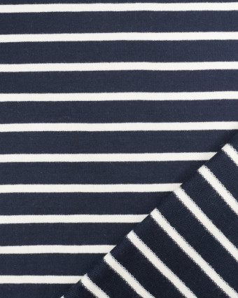 Jersey Coton Marine Rayures Blanches Envers French Terry - Mercerine
