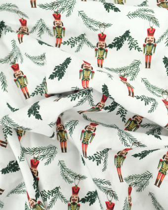 Tissu Coton Blanc Figurine Noël Oeko-Tex  - Mercerine