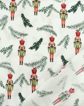 Tissu Coton Blanc Figurine Noël Oeko-Tex  - Mercerine