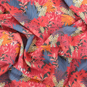 Viscose Rouge Feuillage Tropical