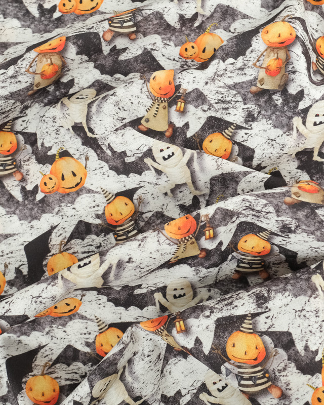 Coton Oekotex Bio Chauve Souris Citrouille   - Mercerine