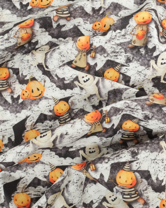 Coton Oekotex Bio Chauve Souris Citrouille   - Mercerine