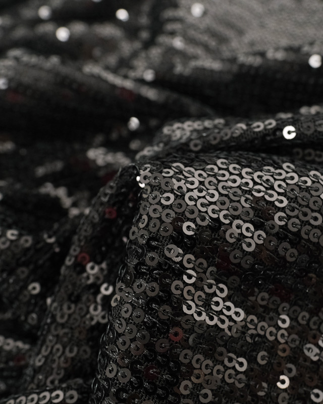 Tissus au mètre : Tissu Sequin Stretch Noir - Mercerine