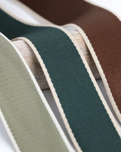 Sangle verte ou chocolat liseré beige 38Mm - Mercerine