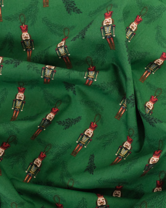 Tissu Coton Vert Figurine Noël Oeko-Tex  - Mercerine