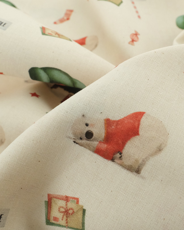 Tissu Noël Père-Noël et Ours Blanc - Oekotex  - Mercerine
