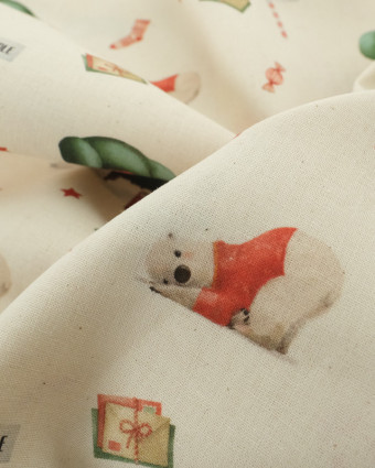 Tissu Noël Père-Noël et Ours Blanc - Oekotex  - Mercerine