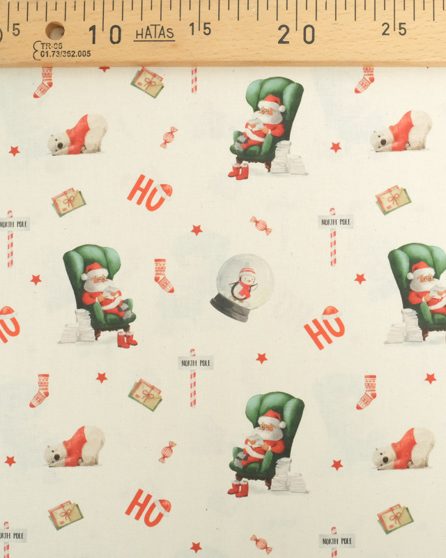 Tissu Noël Père-Noël et Ours Blanc - Oekotex  - Mercerine
