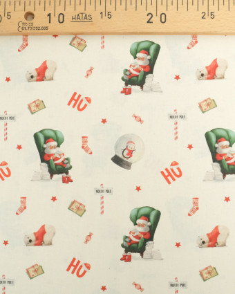 Tissu Noël Père-Noël et Ours Blanc - Oekotex  - Mercerine