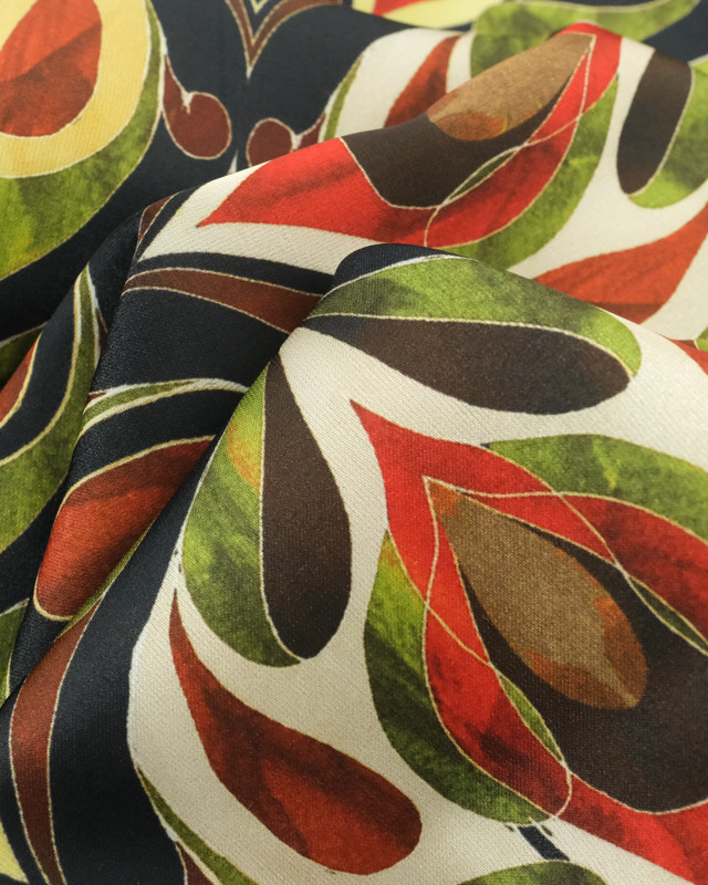 Tissu Satin Motif Abstrait Vert - Oeko-Tex - Mercerine