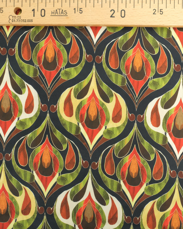 Tissu Satin Motif Abstrait Vert - Oeko-Tex - Mercerine