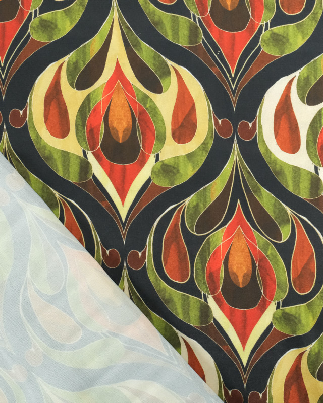 Tissu Satin Motif Abstrait Vert - Oeko-Tex - Mercerine
