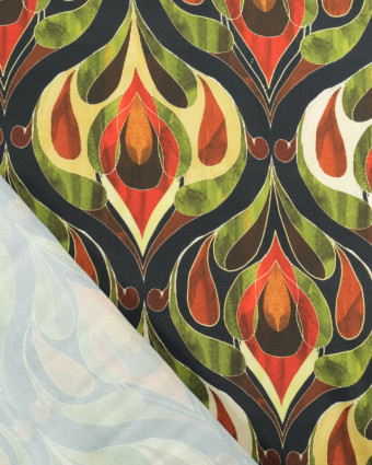 Tissu Satin Motif Abstrait Vert - Oeko-Tex - Mercerine