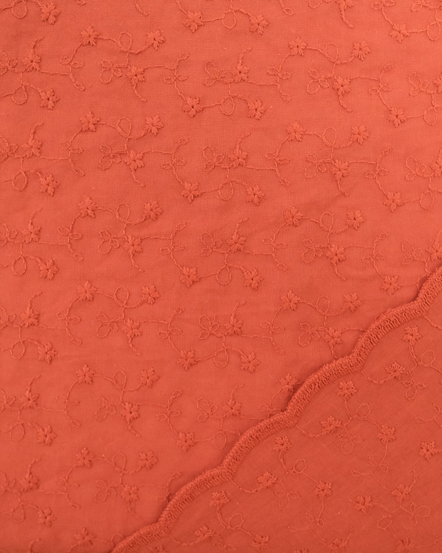 Tissu Broderie anglaise terracotta festonnée - Mercerine