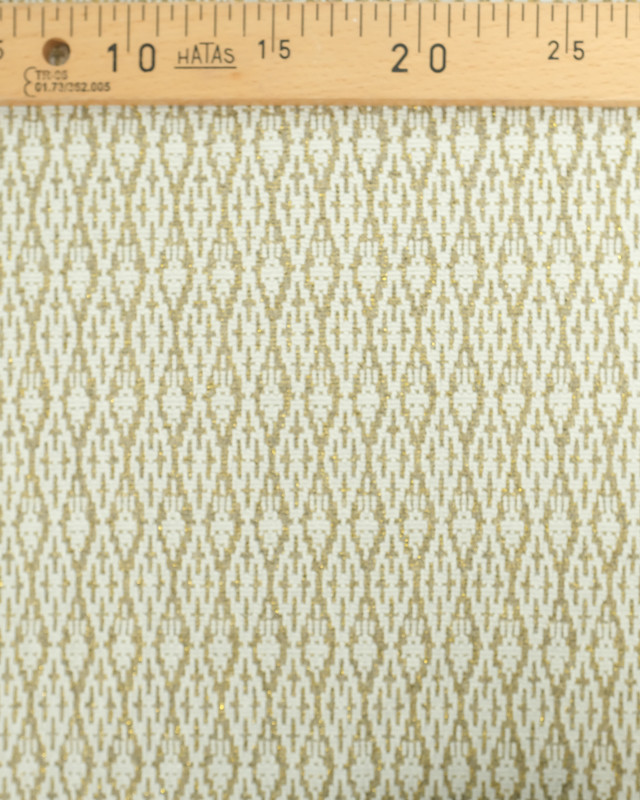Tissu jacquard noir motifs éventail blancs doré