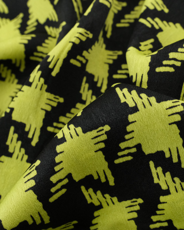 Satin Imprimé Pied de Poule Jaune - Mercerine