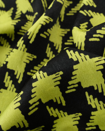 Satin Imprimé Pied de Poule Jaune - Mercerine