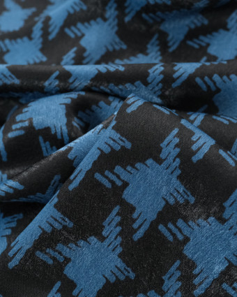 Satin Imprimé Pied de Poule Bleu - Mercerine