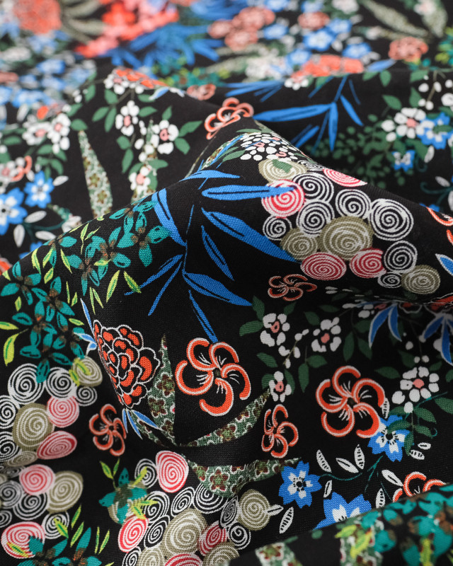 Tissu Popeline De Viscose Nara Noir Oeko-Tex - Mercerine