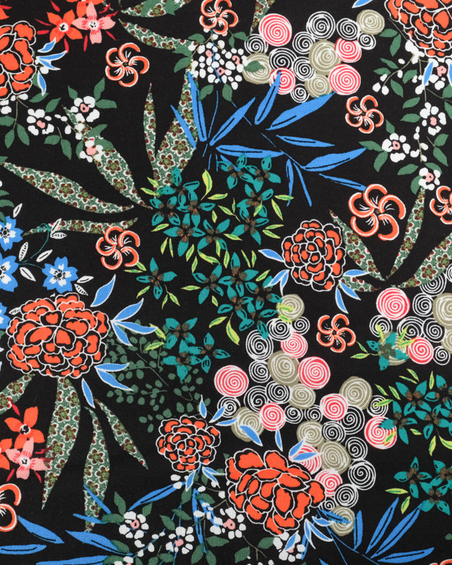 Tissu Popeline De Viscose Nara Noir Oeko-Tex - Mercerine