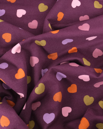 Tissu Sweat Violet Coeur Multicolore Design Poppy Oeko-Tex - Mercerine