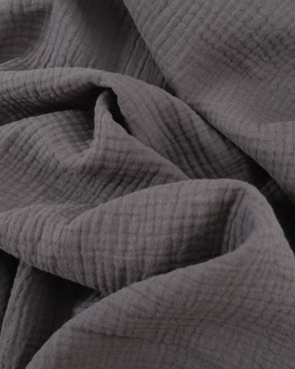 Tissu Double Gaze Unie Gris Fonce Oeko-Tex - Mercerine