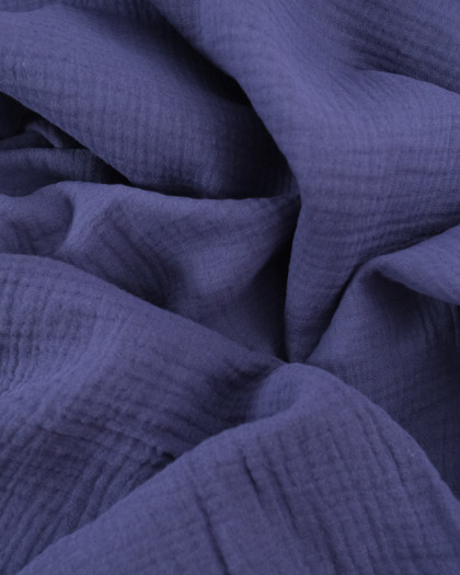 Tissu Double Gaze Uni Bleu Indigo Oeko-Tex - Mercerine