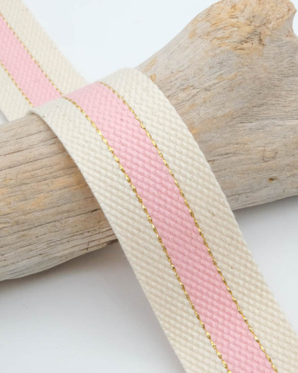 Sangle Coton écru Rose Clair Bicolore lurex 3cm - Mercerine
