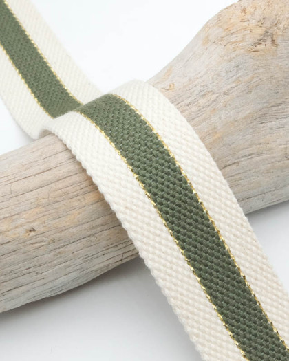 Sangle Coton écru Kaki Bicolore lurex 3cm - Mercerine
