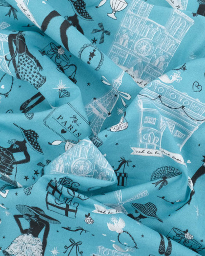Tissu Coton Moi Paris Bleu - Mercerine