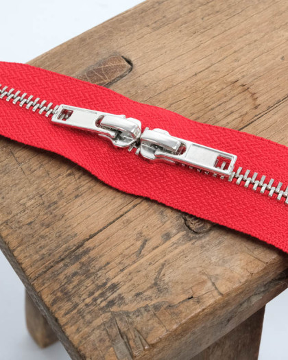 Fermeture Double Curseur Rouge Argent - Non Séparable - Mercerine