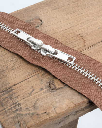 Fermeture Double Curseur Taupe Foncé Argent  - Non Séparable - Mercerine