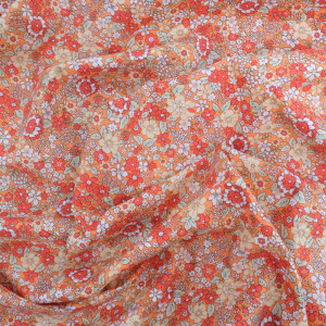 Coton Imprimé Fleuri Orange - Mercerine