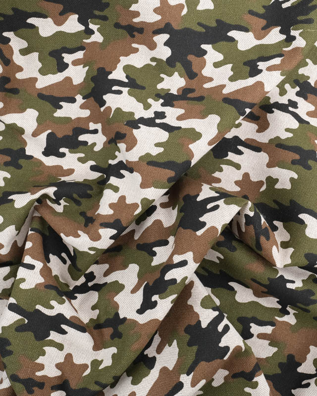 Effet Lin Motif Camouflage Kaki Oeko-Tex - Mercerine