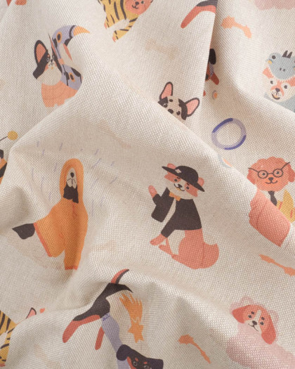 Tissu Effet Lin Petit Chien - Mercerine