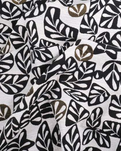 Tissu Jacquard Feuillage Blanc et Noir - Mercerine
