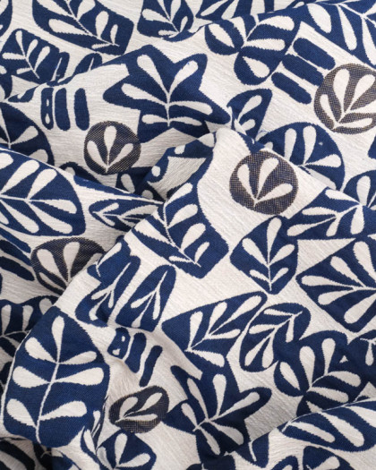 Tissu Jacquard Feuillage Blanc et Bleu - Mercerine