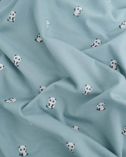 Tissu Jersey Bleu Petit Panda - Oeko-Tex - Mercerine