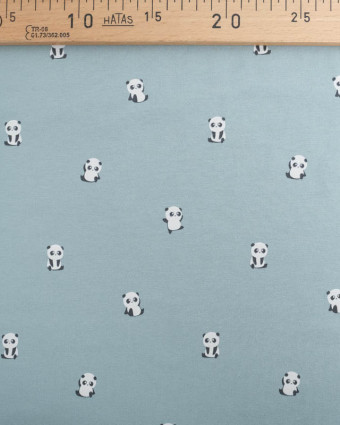 Tissu Jersey Bleu Petit Panda - Oeko-Tex -Mercerine